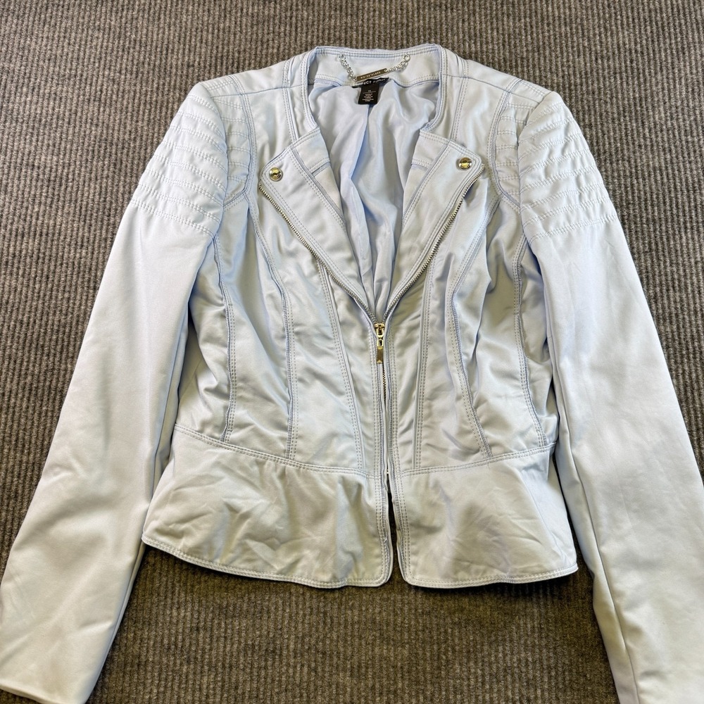 White House Black‎ Market Womens 14 Light Blue Moto Jacket Peplum Zip